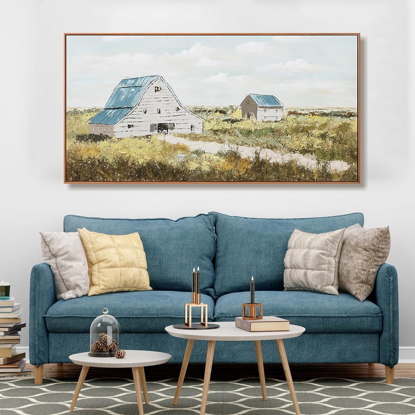 Green and White Canvas Wall Art Decor Home Decor Art Prints Natural Landscape Modern Framed Wall Decorations Artwork Field Cabin for Living Room Wall Bedroom Office Decor 24"×48"