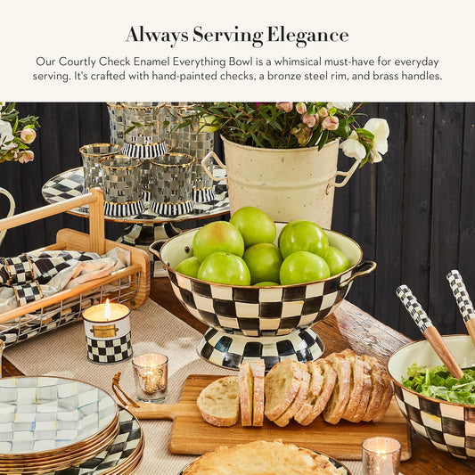 MACKENZIE-CHILDS Enamel Bowl, Serving Bowl for Entertaining, Everything Bowl, Black-and-White Courtly Check
