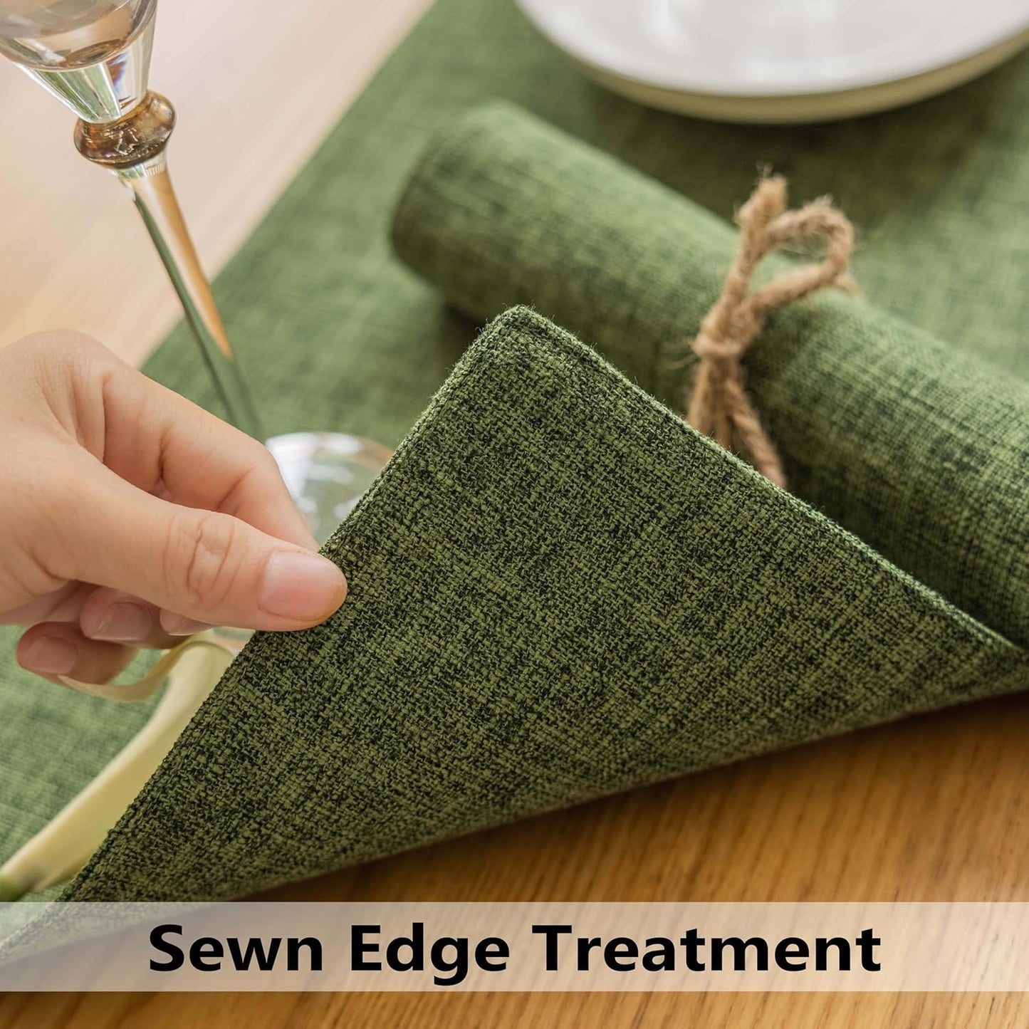 Demetex Dark Green Placemats Set of 8 Decorative Linen Textured Place Mats Heat Resistant Plate Platemats for Cafe Party Banquet Tables, 13x19 inch, Green