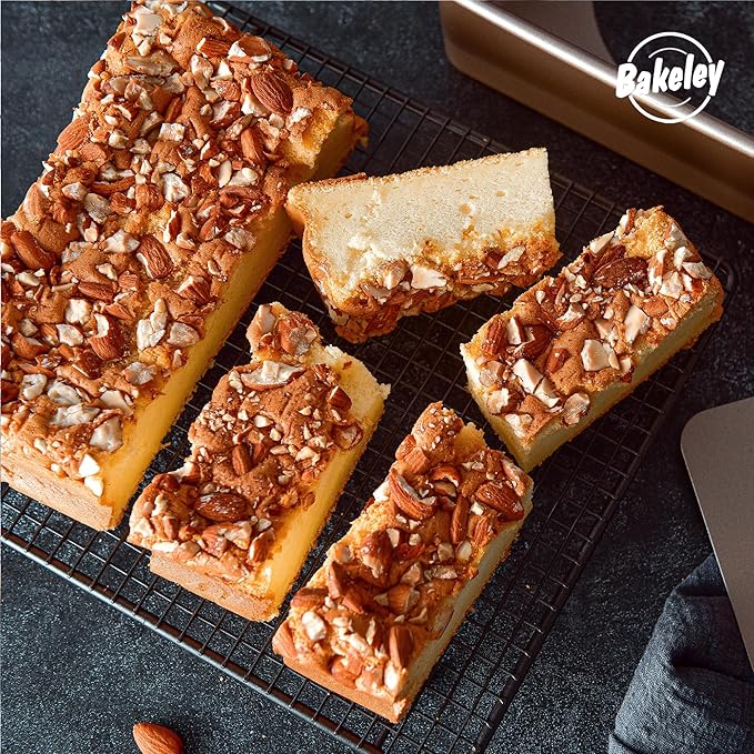 8-Inch Nonstick Deep Square Cake Pan with Removable Bottom, Baking Sheet and Brownie Pan 8.7" x 8.7" X 3.2" (Champagne Gold)