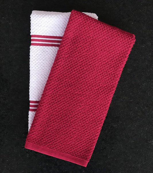 Amour Infini Kitchen Towels Pack of 4 - Absorbent, Quick Drying Premium Cotton Tea Towel - Kitchen Linens 16x28 Inch Dish Towels with Hanging Loop (Red)