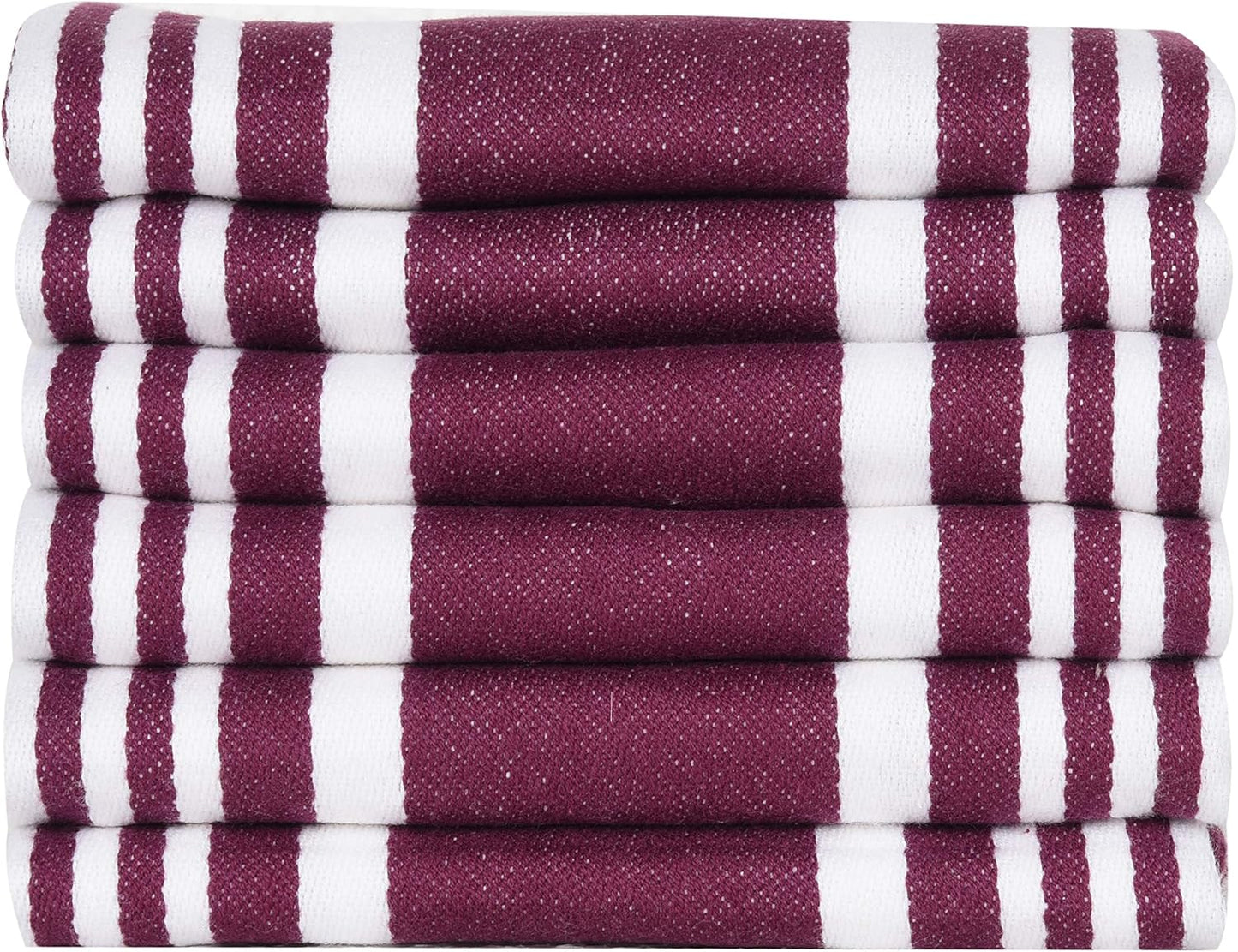 Urban Villa Kitchen Towels 100% Cotton Pack of 6, Highly Absorbent Quick Drying Super Soft Premium Dish Towels for Kitchen with Hanging Loop Hand & Tea Towels - 20x30 Inch, (Wine & White, Striped)