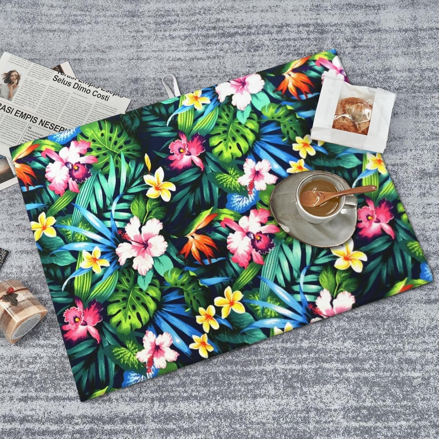 Light Pink Floral Dish Drying Rack Mat for Kitchen Accessories Counter, Flowers Blossom Microfiber Coffee Decor Bar Station Mats Dish Draining Washable Foldable Extra Large 18"x24" Silicone Rubber