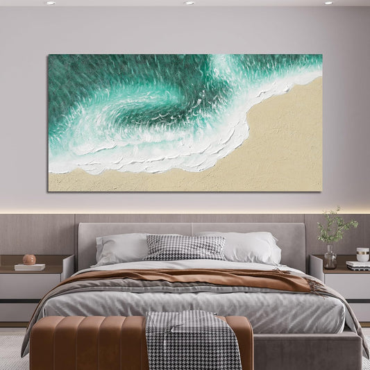 Canvas Wall Art Decor Modern Large Wall Art Prints Wall Pictures for Living Room Green Coastal Beach Wall Art White Canvas Art Wall Decor Oversized Artwork for Walls Bedroom Office Wall Art Decor 29"X58"