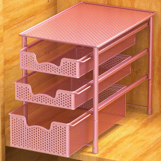Simple Houseware Stackable 3 Tier Sliding Basket Organizer Drawer, Pink