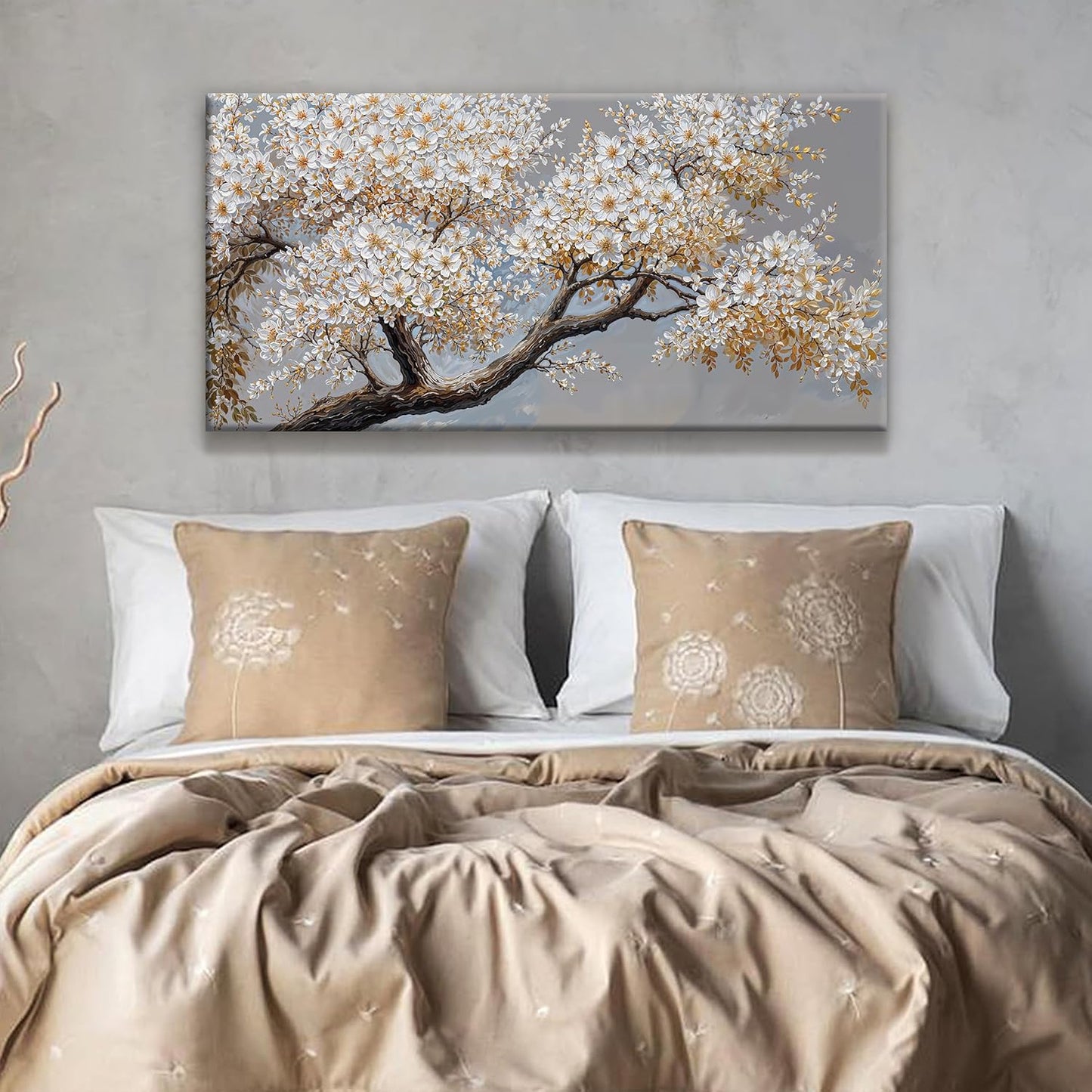 Modern Wall Art Decor White Flowers On Tree Artwork For Walls Decor Ready To Hang Pictures For Bedroom Wall Decor Living Room Office Kitchen Bathroom Canvas Prints 20x40 Inch