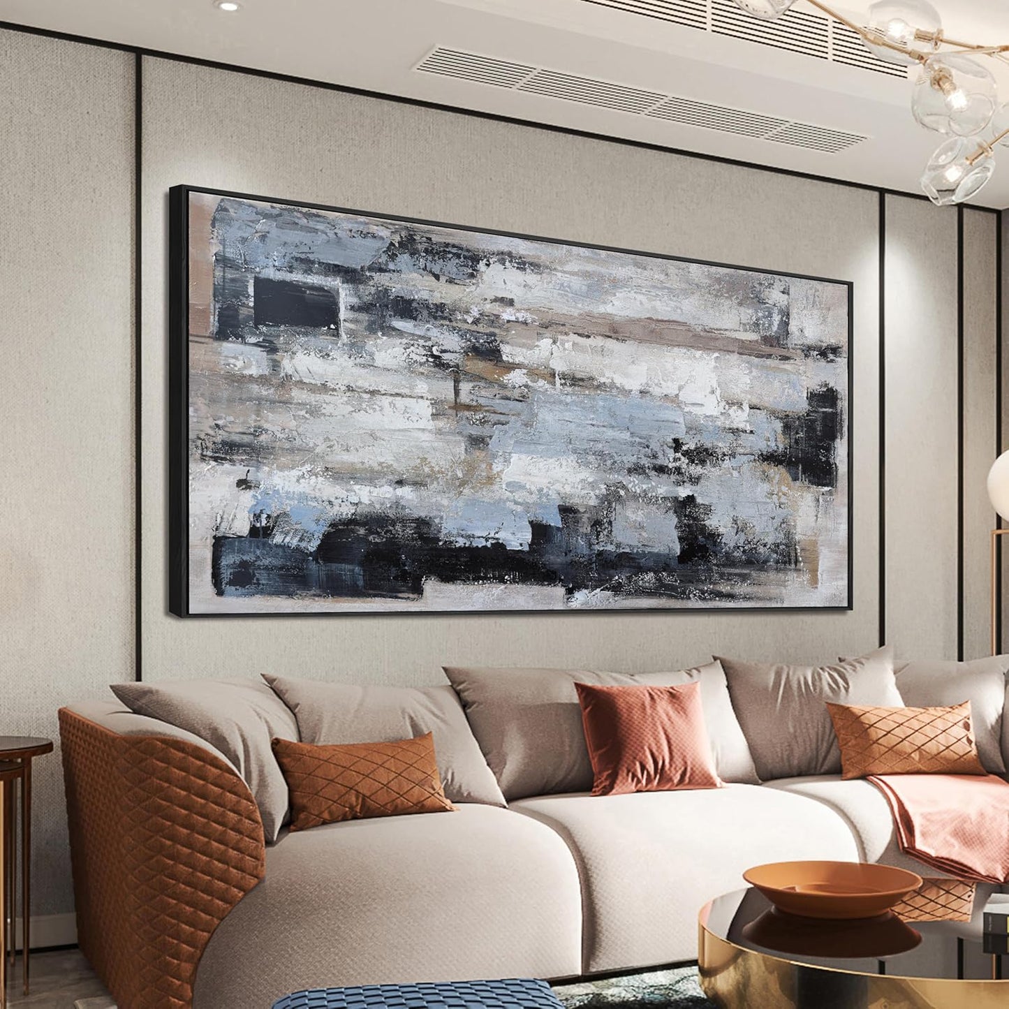 KUPTEU Canvas Oversized Wall Art Decor Large Wall Art For Living Room Framed Blue Abstract Wall Art Prints Abstract Art Abstract Canvas Art Wall Decor Artwork For Walls Home Office Wall Decor 29"x58"