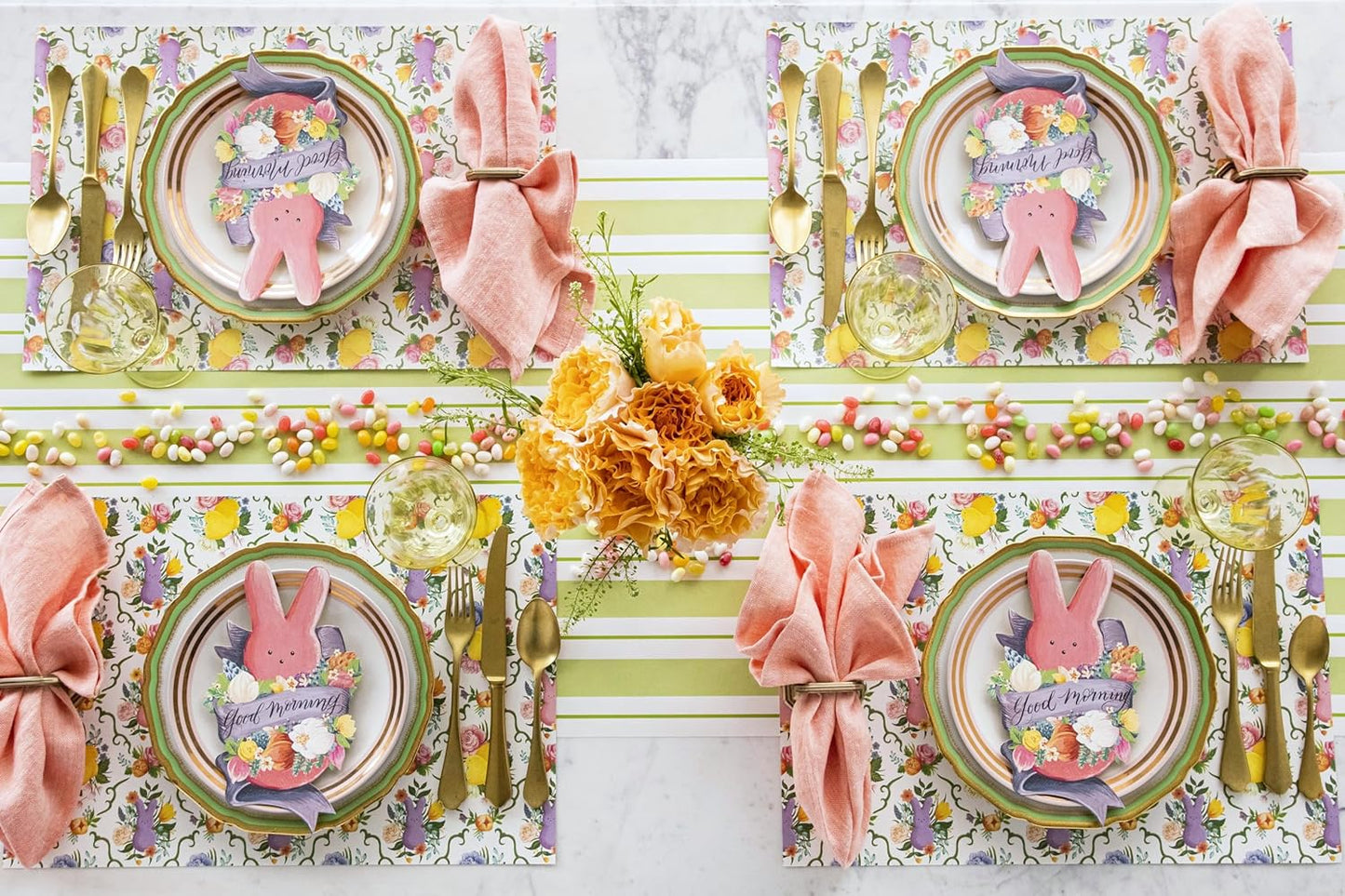 Disposable Green Striped Table Runner - Paper Table Runner Roll for Parties or Weddings - American Made