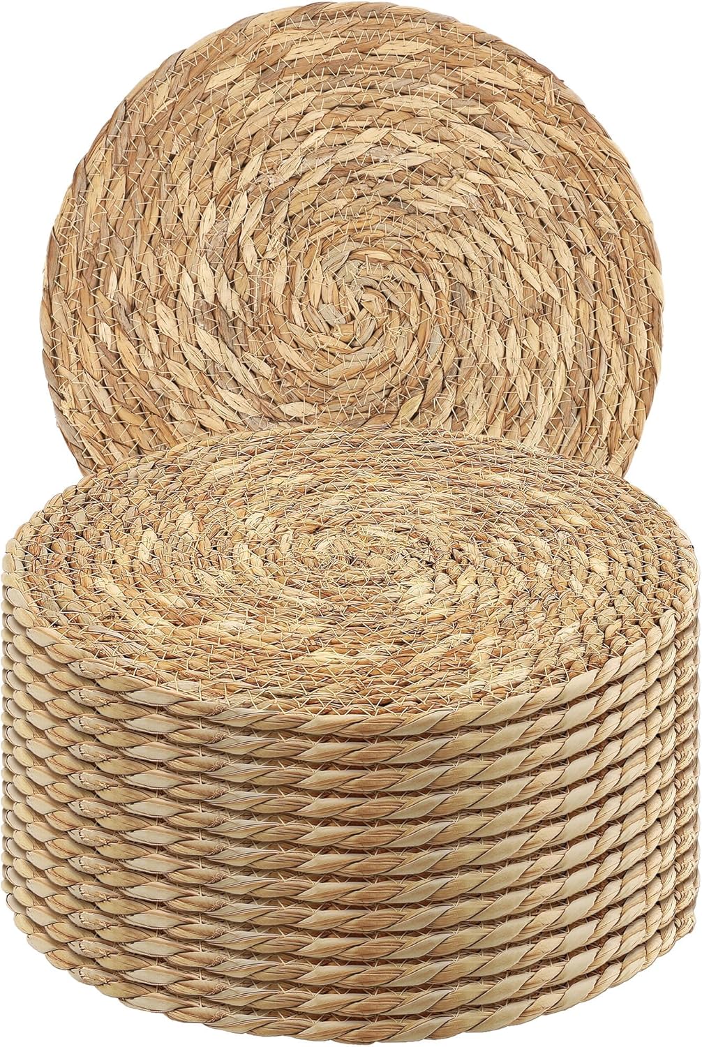 Set of 12 Round Woven Placemats - 13.8 Inches Natural Boho Rattan Wicker Table Mats for Home Dining Table