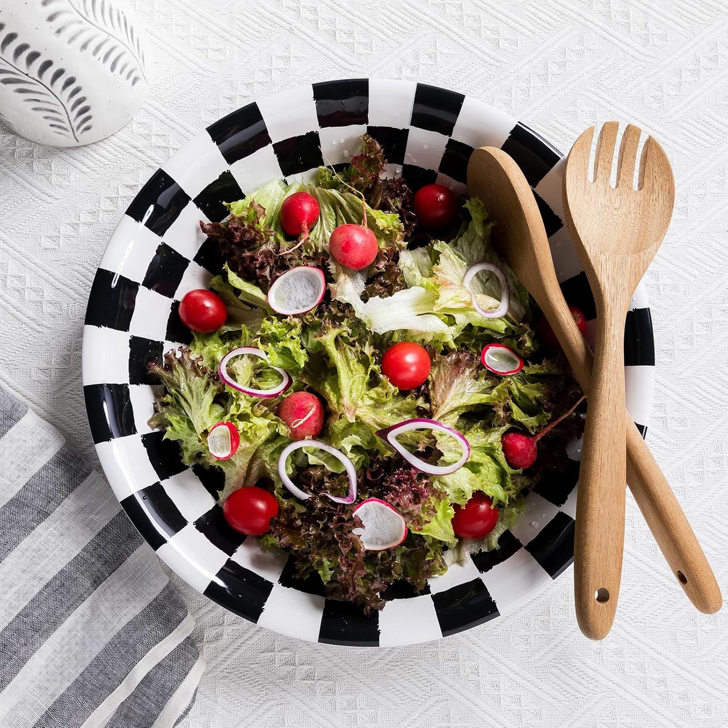 LEHAHA Melamine Large Serving Bowls, Set of 2, Sunflower 13.75" x 2.75" (130 OZ) Pasta and Salad Bowl, Black Plaid Durable for Kitchen, Dishwasher Safe