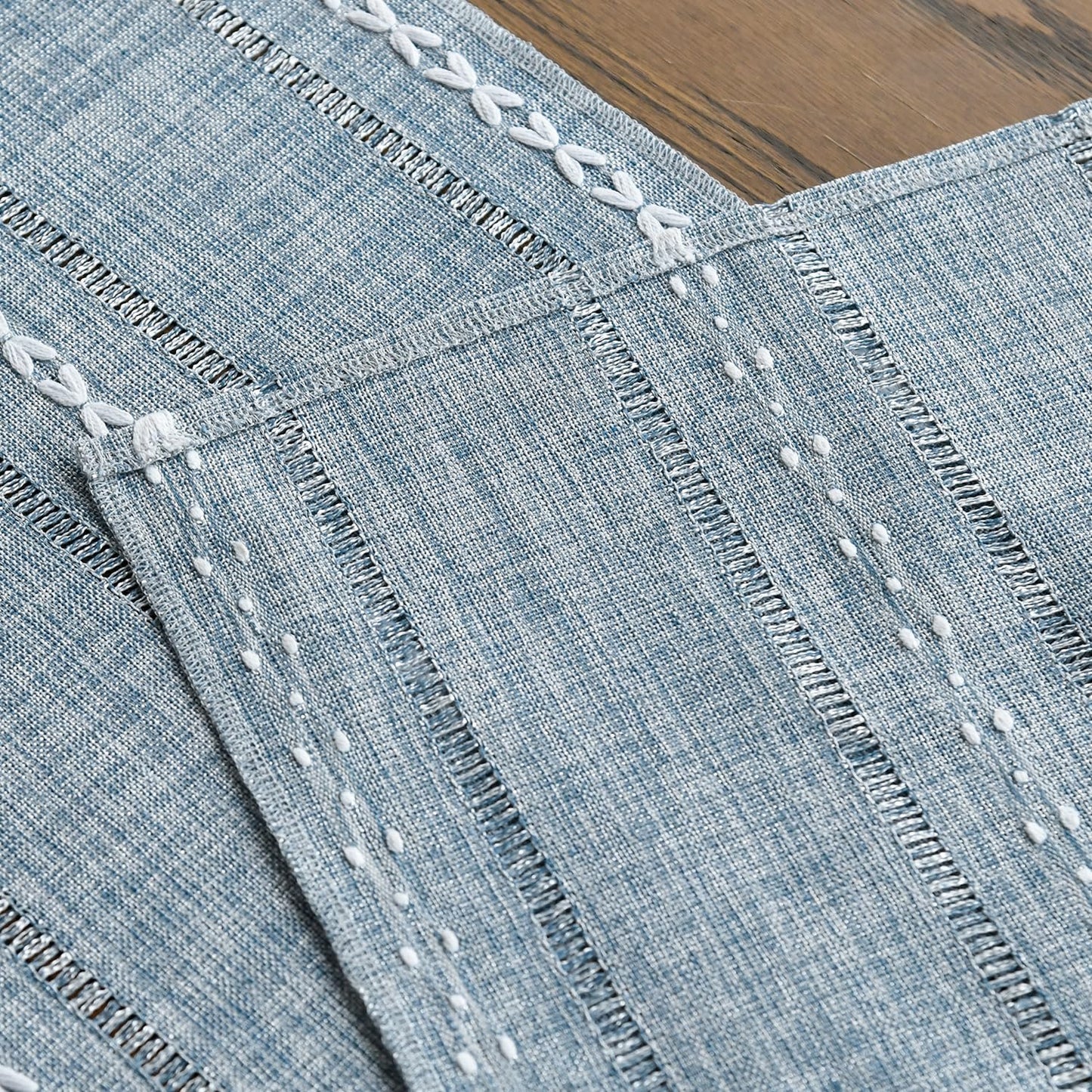 Artoid Mode Dusty Blue Cotton Linen Table Runner, Seasonal Rustic Embroidered Hollow Kitchen Dining Table Decoration for Home Party Decor 13x108 Inch