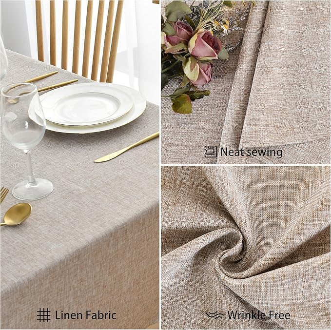 JIUZHEN Faux Linen Farmhouse Tablecloth Rectangular, Wrinkle Stain Resistant Table Cloth Rectangle Table Cover for Kitchen Dining, Holiday Party Dinner, Stone, 60 x 120 Inch