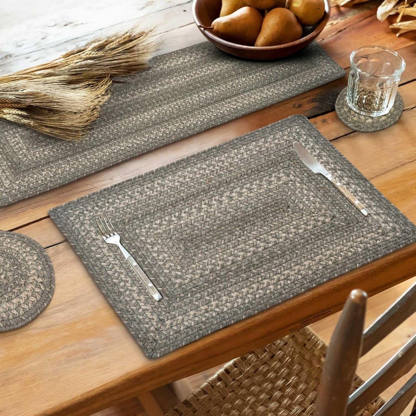 Homespice Grey Cloud Jute Braided Small Table Runners, Farmhouse Country Decor, Set of 2, Grey Rectangle 8x28 - Rich Colors, Easy to Clean, Durable and Protects Furniture
