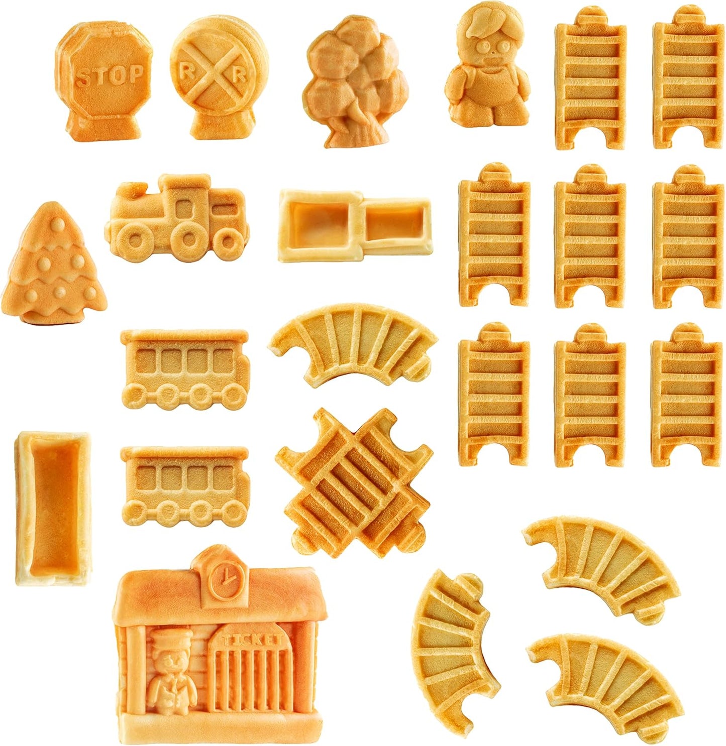 Train Set Waffle Maker – Build Track & Cargo Car Shaped Mini Waffles – Electric Non-Stick Plates, Dishwasher-Safe Removable Inserts for Kids Xmas Breakfast, Pancakes, Snacks, Family Fun Gift & Play!