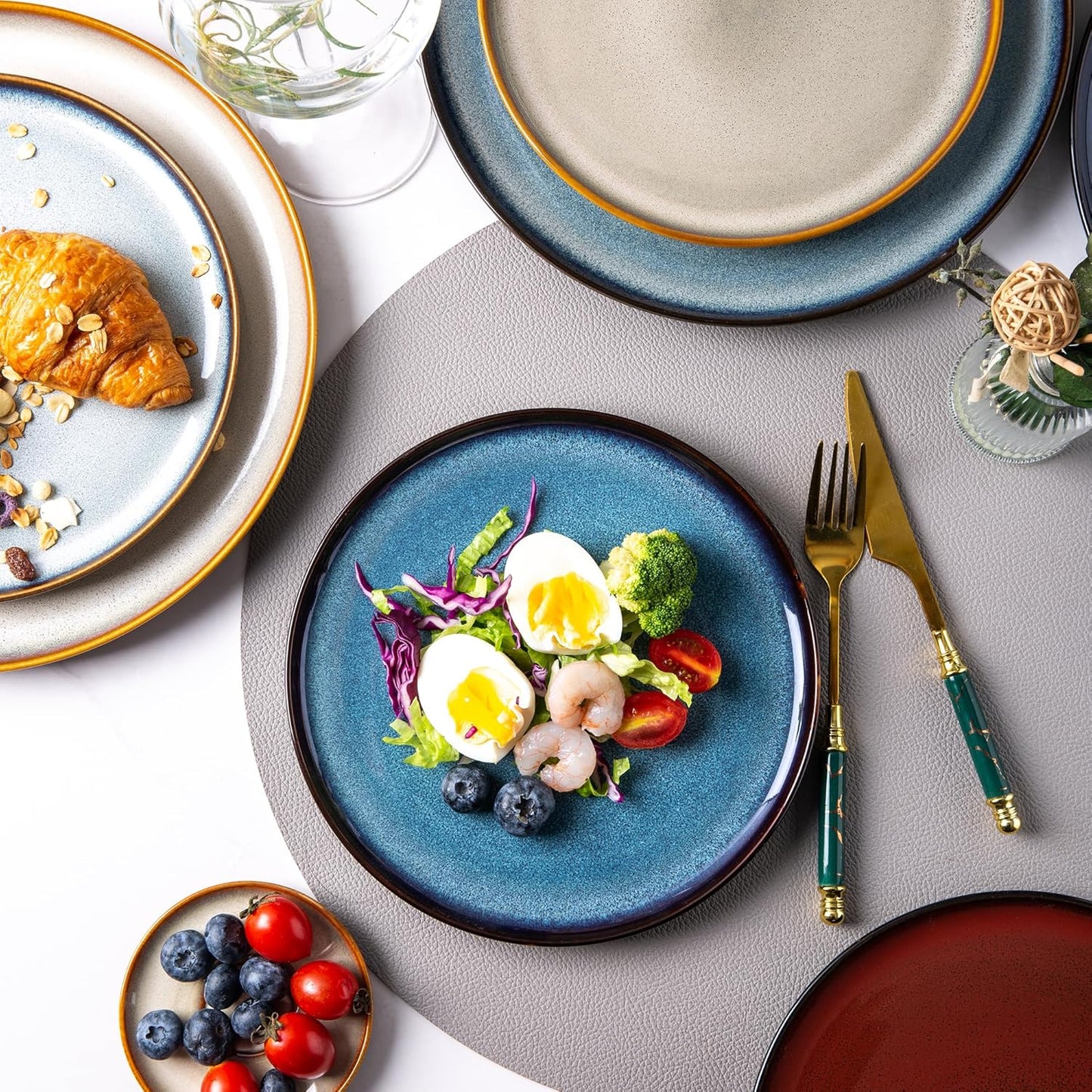 LERATIO Ceramic Plates Set of 6, 10.5 Inch Reactive Glaze Light Weight Porcelain Salad Plates,Modern Shape Dinnerware Dishes Set for Microwave& Dishwasher &Oven Safe,Scratch Resistant-Colorful