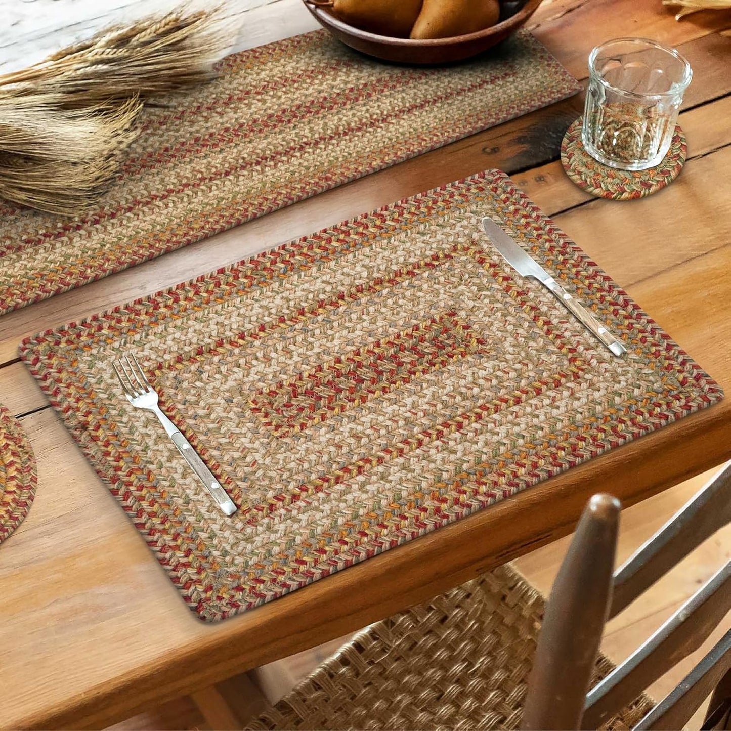 Harvest Dining Placemats, Warm Country Decor, Set of 6, Multicolor - 13x19 Rectangle Table Mats - Vibrant Colors, Durable, Easy to Clean and Protects Furniture