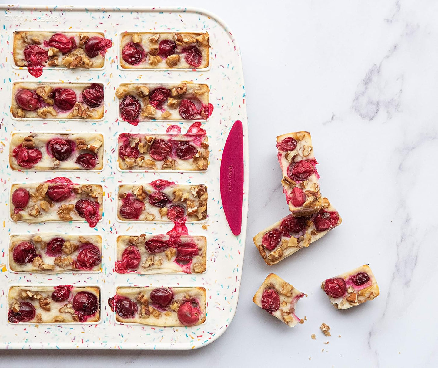 Trudeau 24 Slot Mini Bar Pan – Premium Confetti White Silicone Bakeware with Steel-Reinforced Rim – Nonstick, BPA-Free Brownie, Blondie, Snack Bar & Mini Cake Mold – Oven, Freezer & Dishwasher Safe