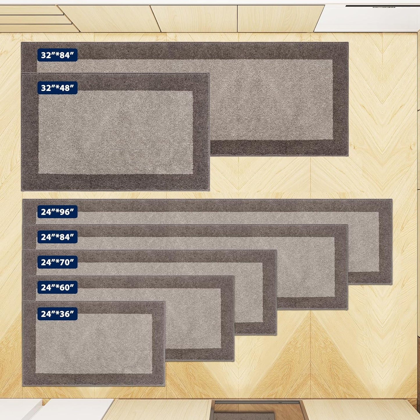 Machine Washable Kitchen Rug 24" x 67", Non Slip Kitchen Mat for Floor, Absorbent Entrance Runner Rug for Bedroom, Hallway, Bathroom, Door (Roll Packing)