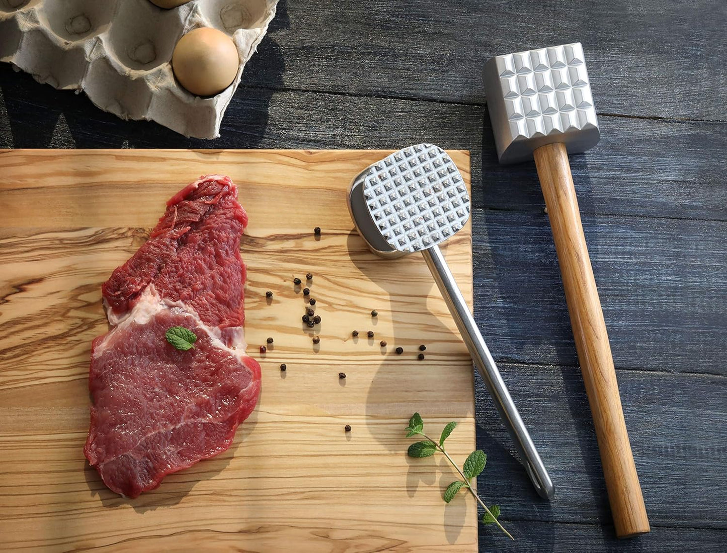 New Star Foodservice 36398 Wood Handle Aluminum Meat Tenderizer/Mallet/Hammer, 13-Inch Overall (Pack of 2)