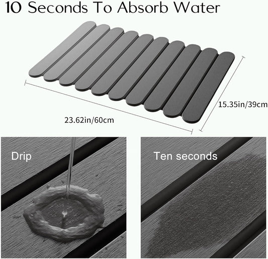 24"×16" Grey Stone Dish Drying Mats for Kitchen Counter, Large Quick Dry Collapsible Eco-Friendly Super Absorbent Diatomaceous Earth Heat-resistant Mat for Dishes Bottles Cups, Match Any Countertop