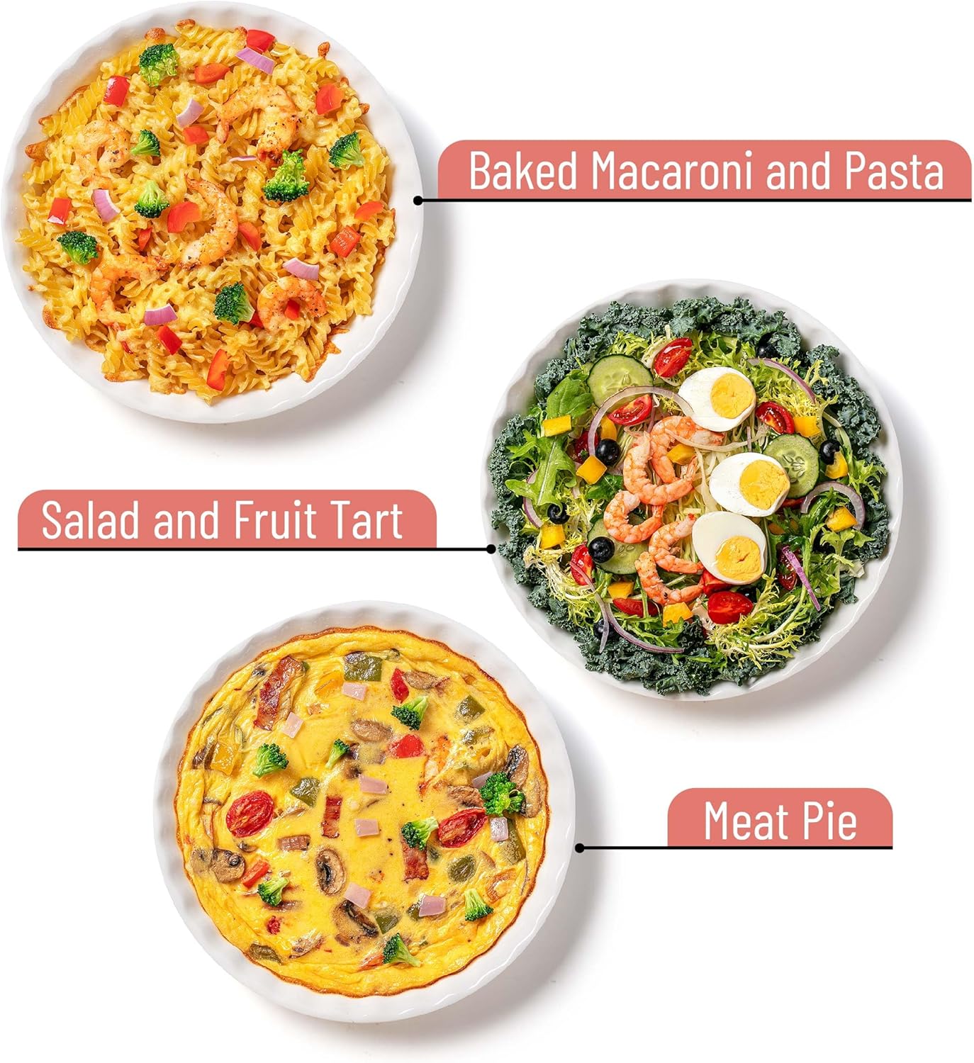 BTaT- Classic White Ceramic Pie Dish Set, 4 pcs, 10.5" & 9.5", Pie Pans for Baking, Christmas Gifts