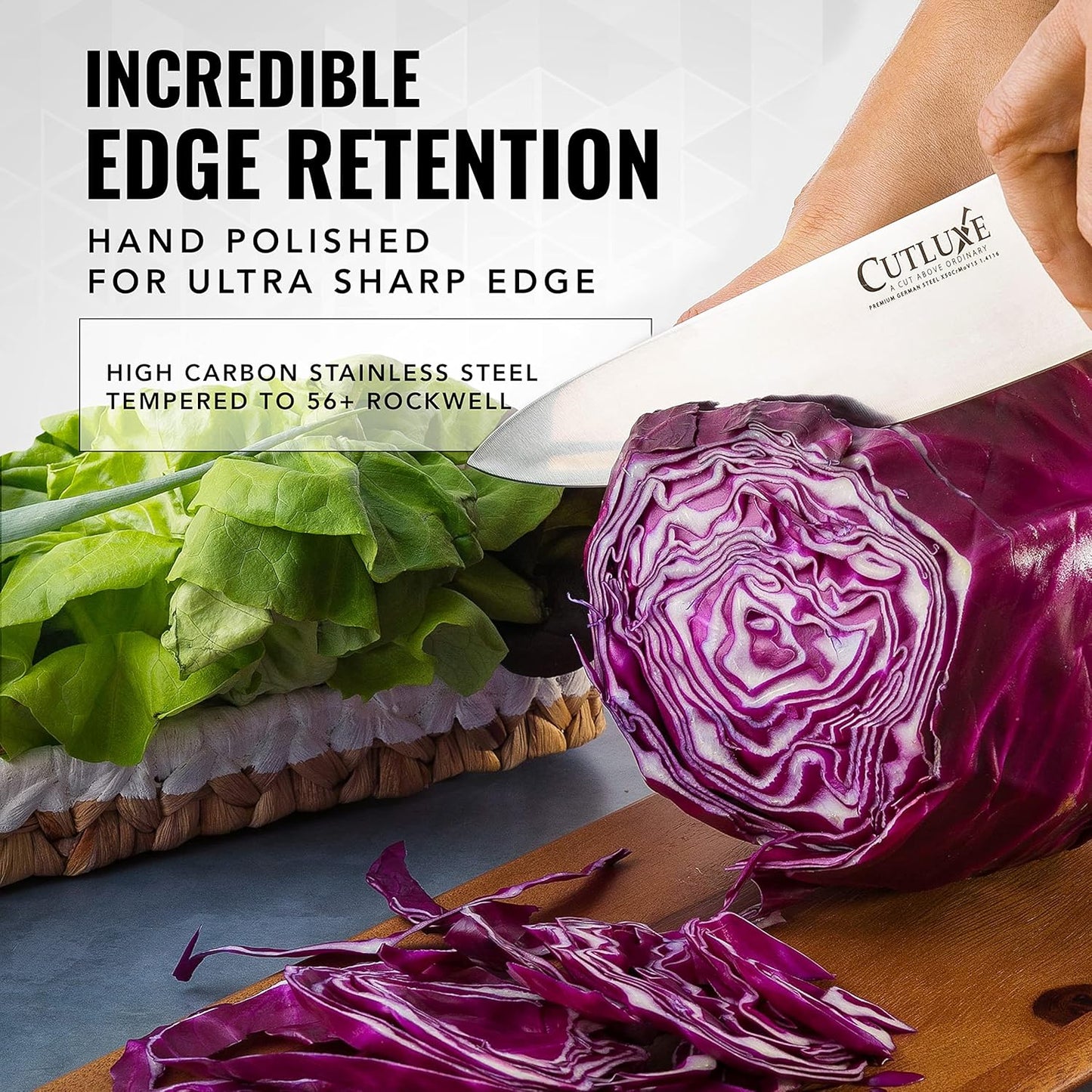 Cutluxe Chef Knife – 8" Kitchen Knife, German High Carbon Steel, Full Tang, Ergonomic Handle Design, Sheath Included – Artisan Series