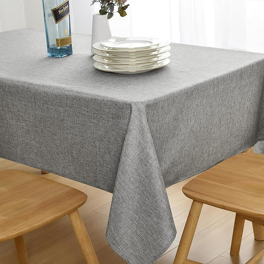 JIUZHEN Faux Linen Farmhouse Tablecloth Rectangular, Wrinkle Stain Resistant Table Cloth Rectangle Table Cover for Kitchen Dining, Holiday Party Dinner, Grey, 70 x 108 Inch