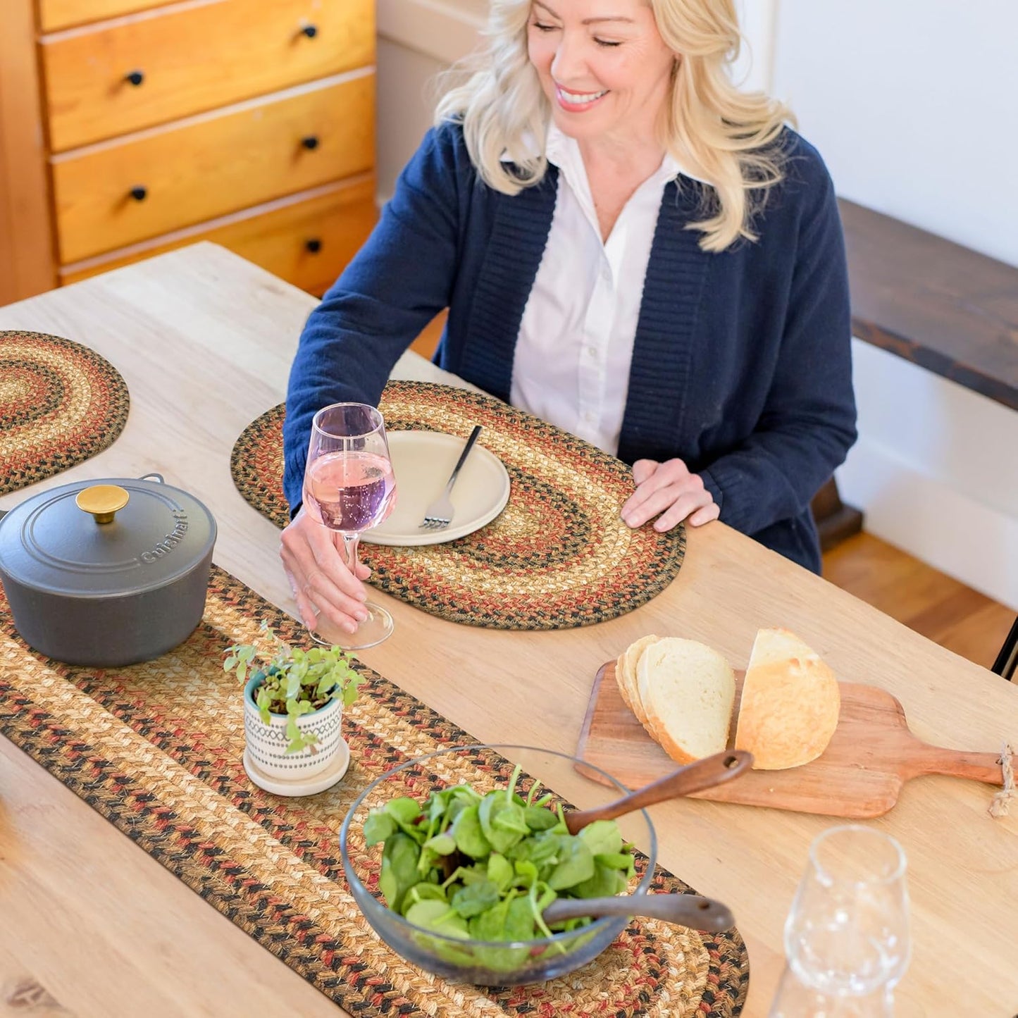 Homespice Russet Braided Oval Table Runner, Warm Country Decor, Multicolor 11x36 - Jute Dining Table Accessories - Rich Colors, Easy to Clean, Durable and Protects Furniture