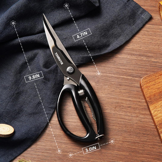 Titanium Kitchen Shears, Heavy Duty Poultry Shears for Bones, Ultra Sharp Kitchen Scissors with Spring Loaded, Dishwasher Safe, Black