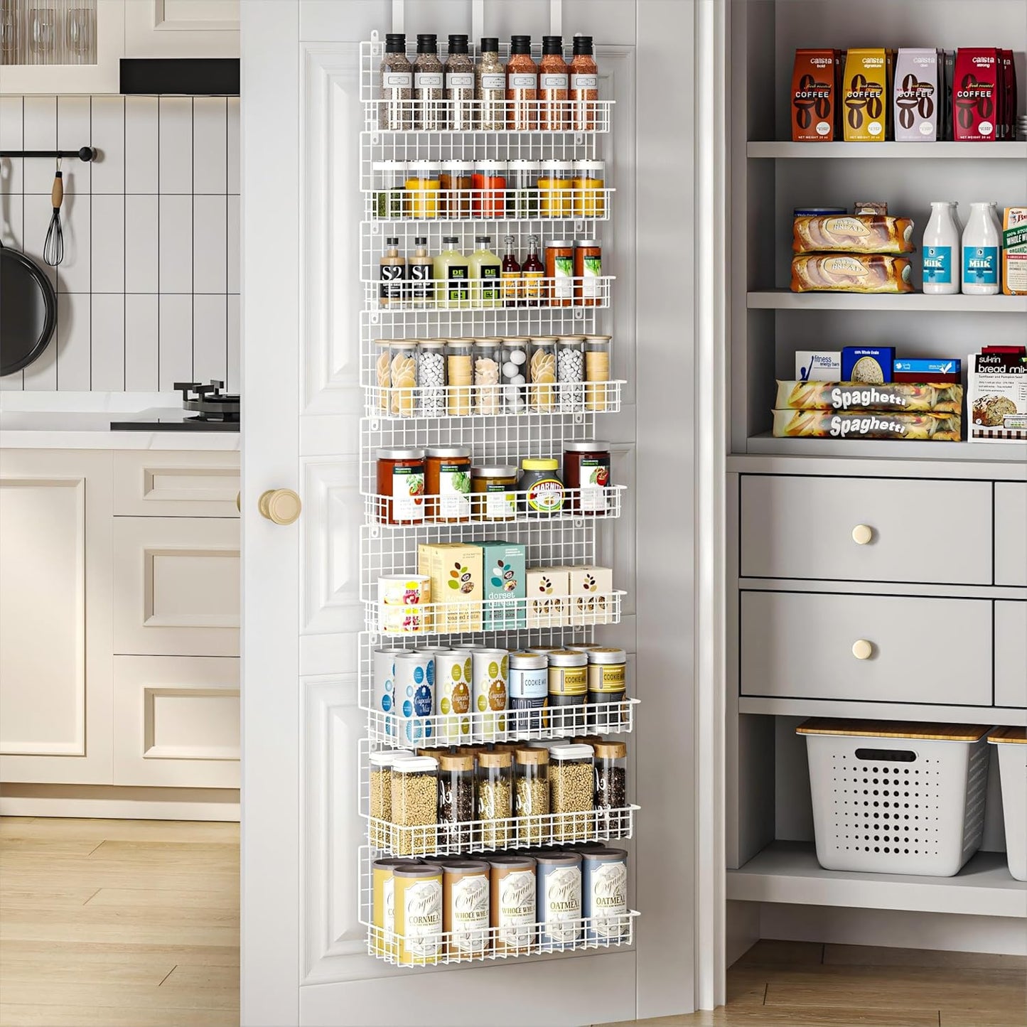 JKsmart 9-Tier Spice Rack Organizer with Door Hook, Wall Mount, and Extra Large Capacity for Pantry – Stylish White Design for Effortless Organization, Ultimate Kitchen Storage Solution