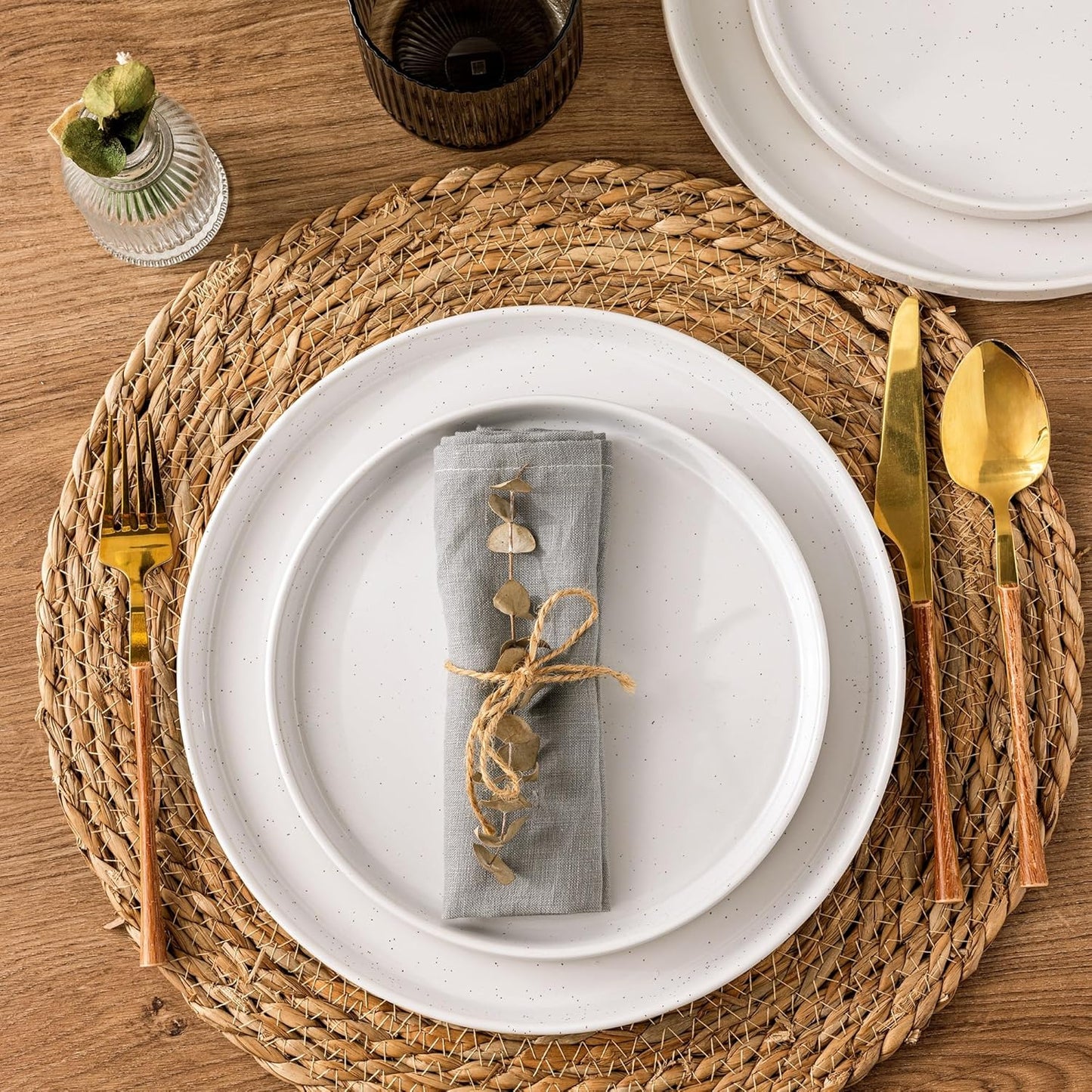 AmorArc Ceramic Dinnerware Set for 6 | Speckled Stoneware Plates and Bowls with Rustic Terracotta Underside| Scratch Resistant,Dishwasher & Microwave Safe Dishes Sets- 18pcs White