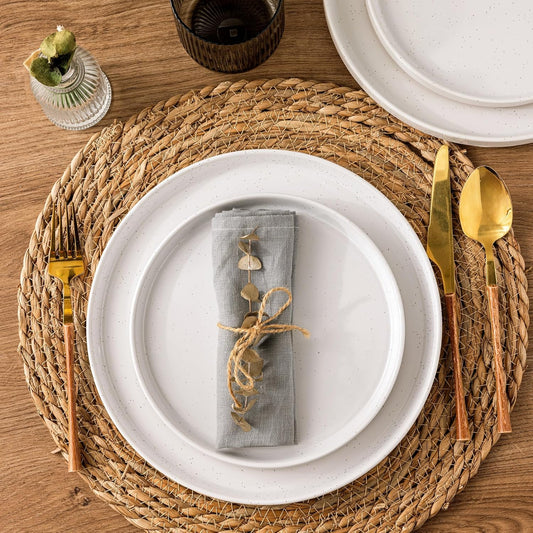 AmorArc Ceramic Dinnerware Set for 6 | Speckled Stoneware Plates and Bowls with Rustic Terracotta Underside| Scratch Resistant,Dishwasher & Microwave Safe Dishes Sets- 18pcs White