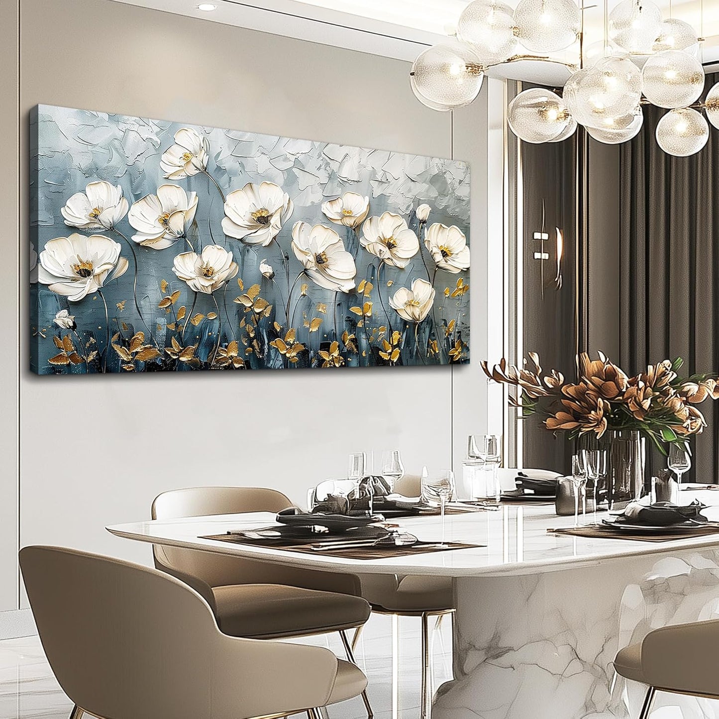 QIYILEXWART Large Wall Decor For Living Room Canvas Wall Art For Office Modern Wall Decorations For Bedroom Textured White Flower Landscape Painting Farmhouse Pictures Artwork Room Home Decor 24x48