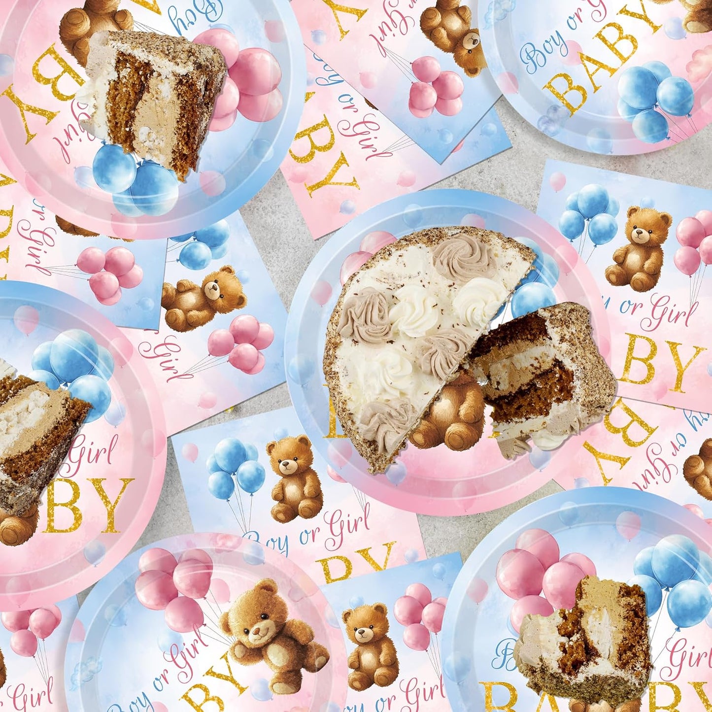 142 Pcs Bear Gender Reveal Decorations Bear Themed Plates Cups and Napkins Sets Boy Or Girl Gender Reveal Decorations Serves 20