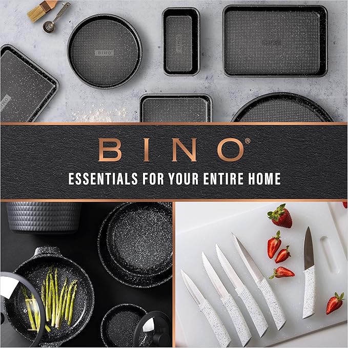 BINO 2-Piece Spoon & Turner Set with Stainless Steel Handles - Black | Heat Resistant BPA-Free Nonstick Cookware | Cooking Mixing & Serving Spoon | Cooking Utensils for Nonstick Cookware