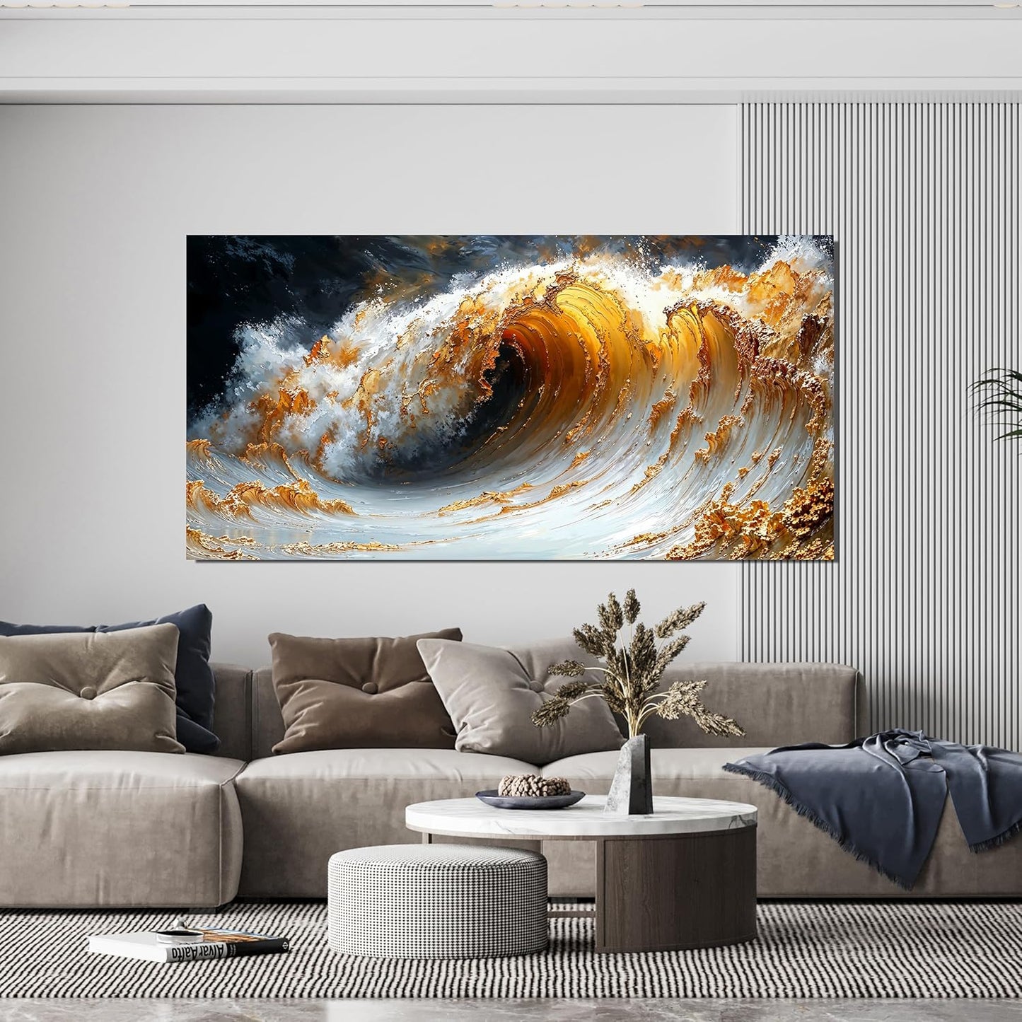 AIXMGSJS Canvas Wall Art Decor Large Artwork for Walls Large Wall Art Pictures for Living Room Canvas Art Wall Decor Gold Wave Wall Art Prints Modern Abstract Wall Art Bedroom Office Decor 24" X 48"