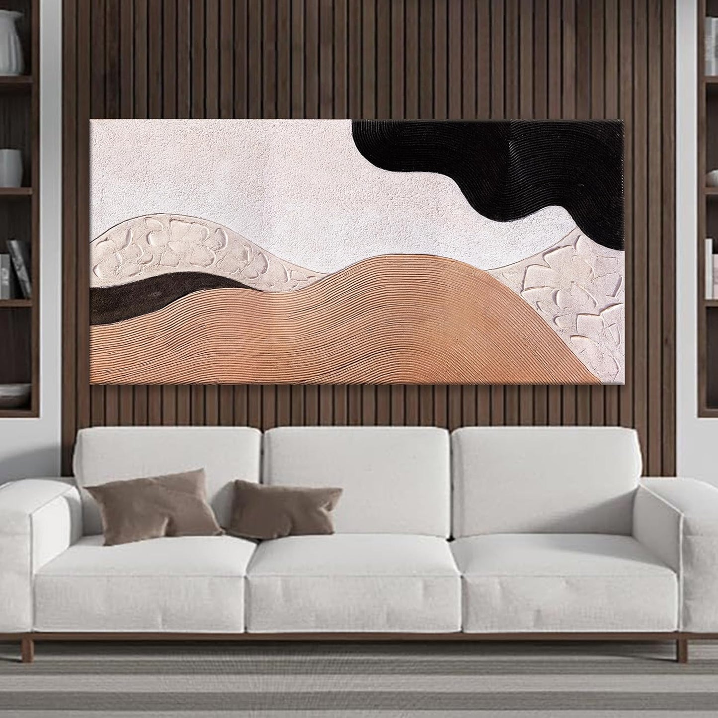 Suconvng Large Abstract Wall Art For Living Room Brown Canvas Art Wall Decor Picture Painting Black Abstract Art Maximalist Artwork For Bedroom Dinning Room Modern Home Wall Decor 29x58 In