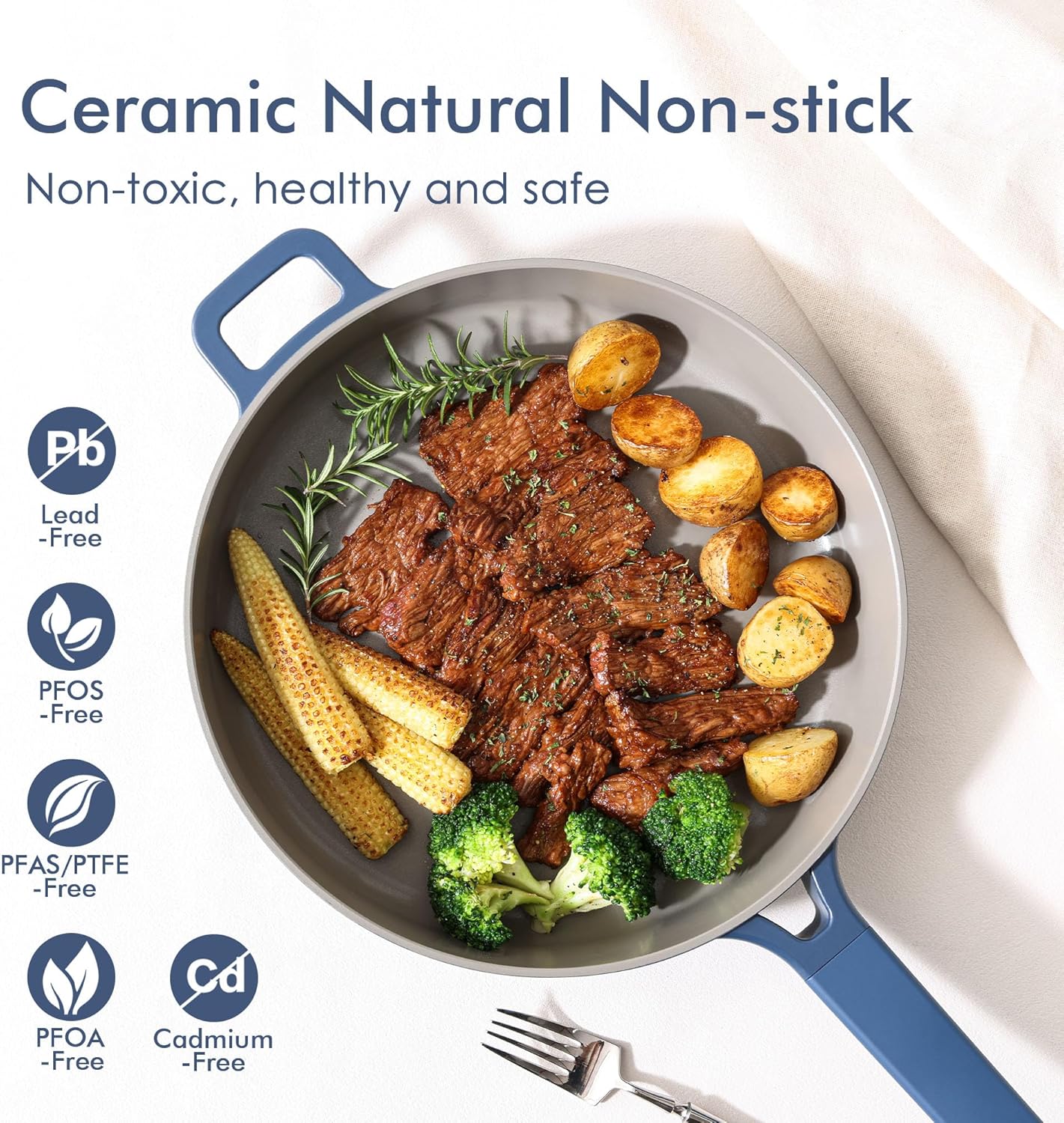 SENSARTE Ceramic Cookware Set Non-toxic 14 Pcs, Nonstick Pots and Pans Set, Dishwasher Safe Induction Cookware, Healthy Kitchen Cooking Set, PFOA/PFAS/PTFE Free