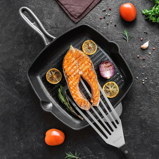Zulay Kitchen Stainless Steel Fish Turner Spatula - 12.4” Flexible Heat-Resistant Slotted Turner for Non-Stick Cookware - Rust-Proof, Durable & Dishwasher Safe Cooking Utensil for Everyday Use