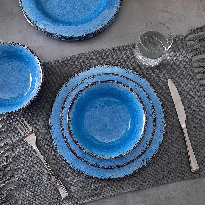 LEHAHA 12 Piece Melamine Dinnerware Set BPA Free Farmhouse Outdoor Dishes Set for 4, A Light Weight and Unbreakable Rustic Plate Bowl Set for Patio, RV and Camping