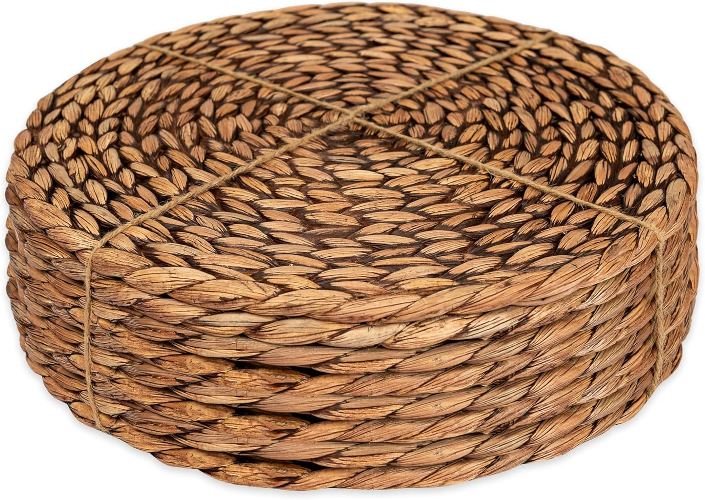 CENBOSS Woven Placemats (11.8" Set of 8, Brown Wash) Round Placemat, Wicker Place mats, Rattan Place mat, Plate Chargers