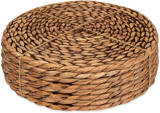 CENBOSS Woven Placemats (11.8" Set of 8, Brown Wash) Round Placemat, Wicker Place mats, Rattan Place mat, Plate Chargers