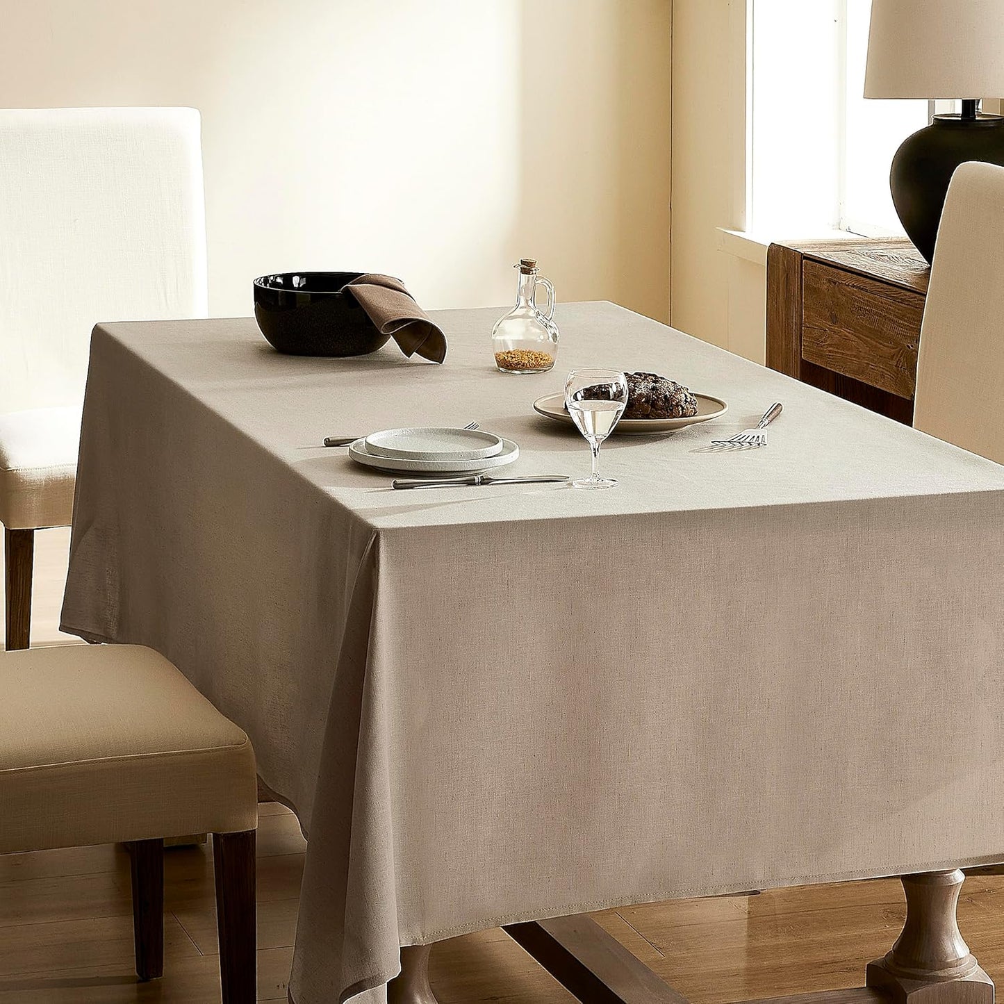 Khaki Textured Linen Rectangle Table Cloth Burlap Tan Fabric Tablecloth Rectangular Dining Table Cover Kitchen Decorations Boho Farmhouse Linen Tablecloths for Rectangle Tables 60x90 Inch