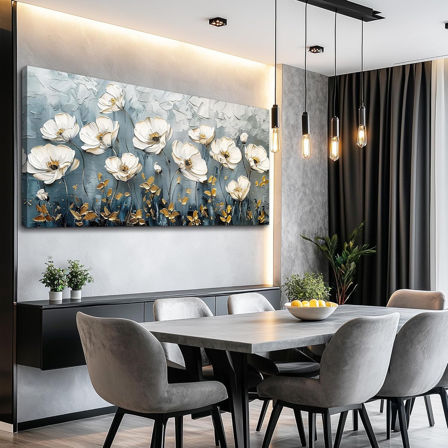 QIYILEXWART Canvas Wall Art For Living Room Large Wall Decor For Office Bedroom Decorations Textured White Flower Landscape Pictures Farmhouse Painting Artwork Room Wall Mural Aesthetic Home Decor 30x60 In