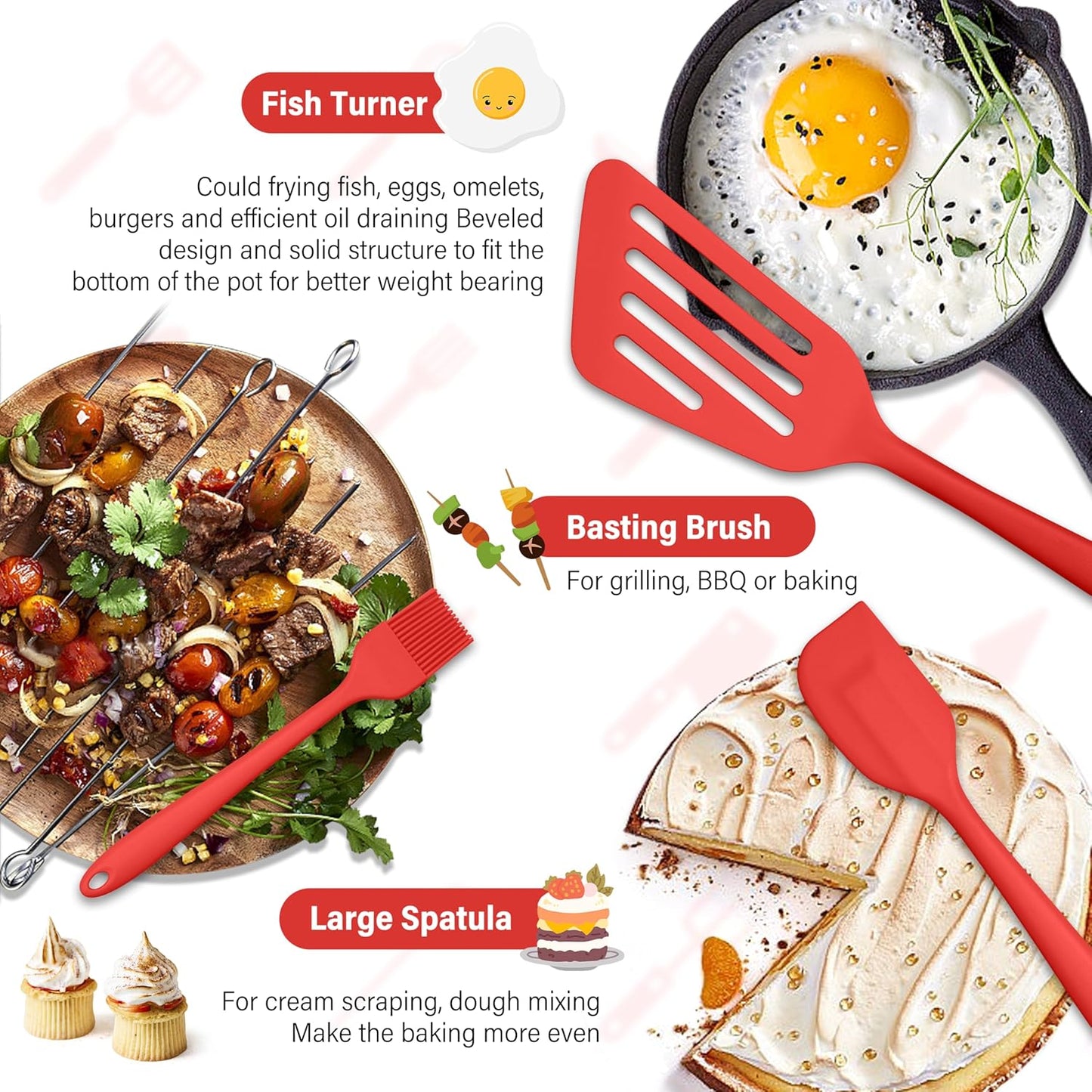 HaWare 11 PCS Silicone Cooking Utensils Set, Heat Resistant Kitchen Utensils with Holder, Food-grade Spatula Sets for Nonstick Cookware, Kitchen Tools Gadgets Include Fish Turner, Spoon (Red)