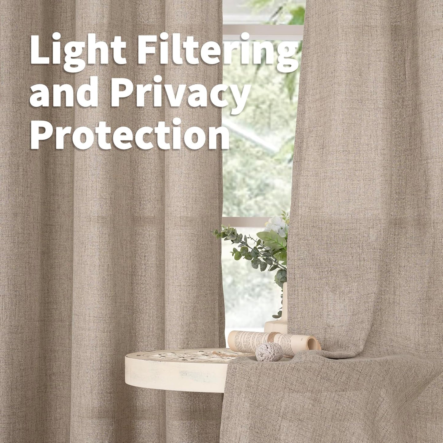 YoungsTex Linen Curtains 102 Inches Long Textured Extra Long Curtain with Bronze Grommet Privacy Light Filtering Drapes for Living Room Bedroom, Dark Oatmeal, 52 x 102 Inch, 2 Panels