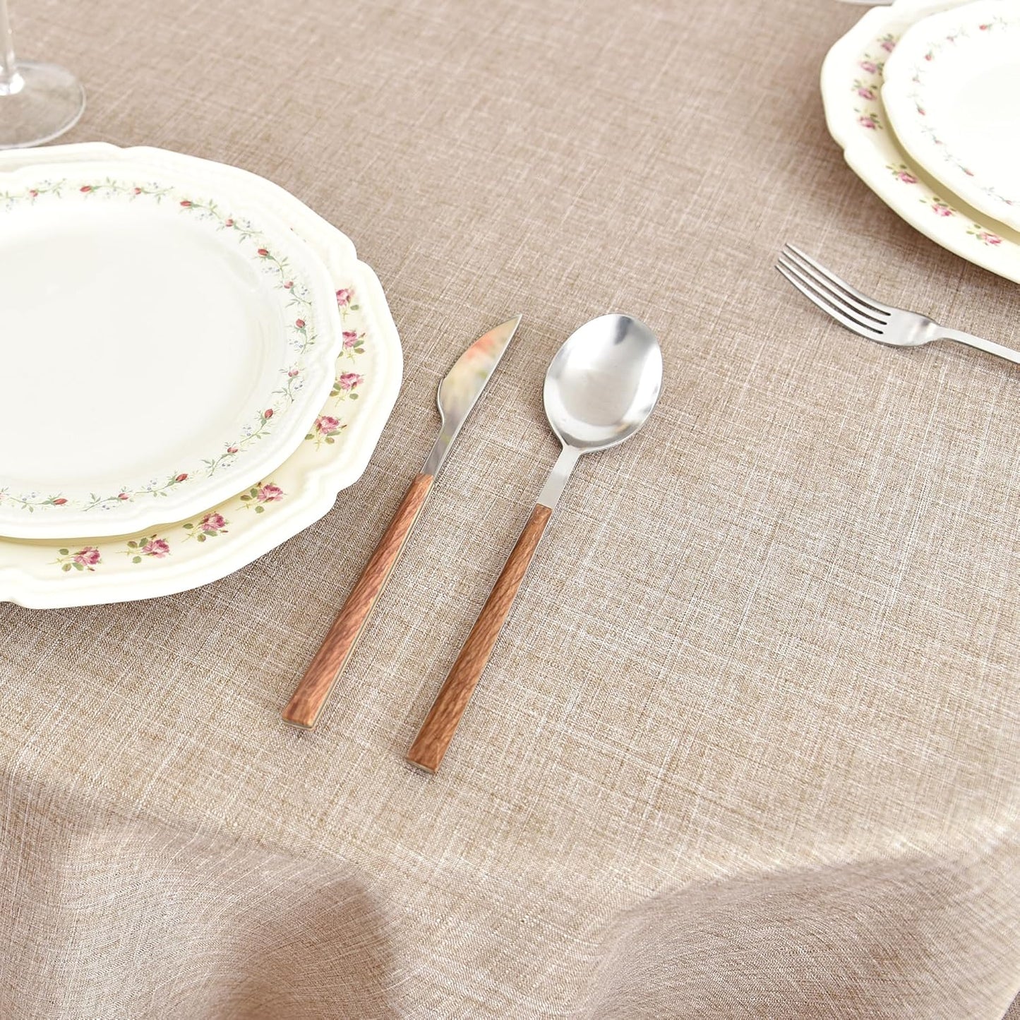 Fitable Faux Linen Round Tablecloths 90 Inch, 6 Pack - Fabric Textured Table Clothes for Round Folding Tables, Washable Neutral Table Covers for Wedding, Party, Banquet, Birthday, Beige