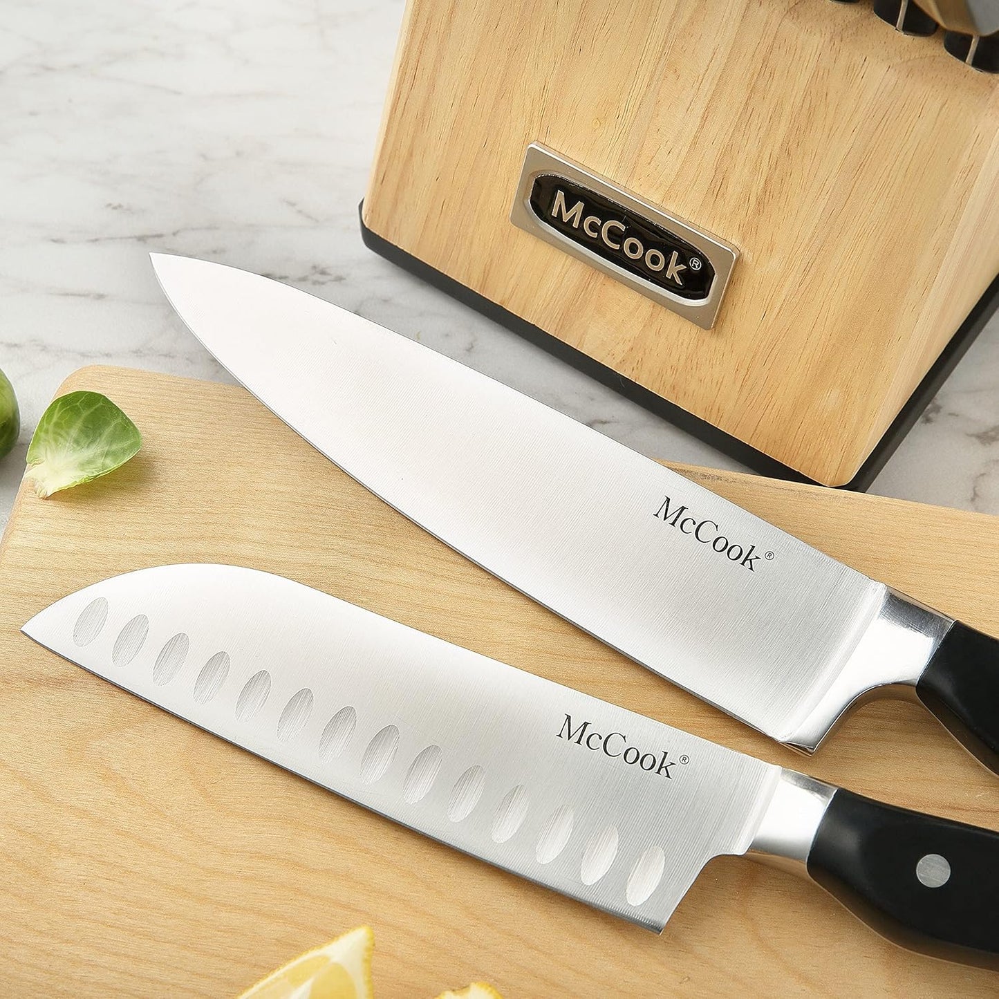 McCook® Knife Sets, German Stainless Steel Forged Kitchen Knives Block Set with Built-in Knife Sharpener