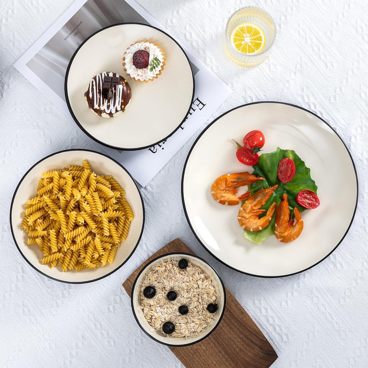 Plates and Bowls Sets for 4 - CJDC-QUELO 16-Piece Stoneware Dinnerware Sets, Ceramic Dishware Set for Indoor Kitchen Use and Formal Dining, Chip and Scratch Resistant Microwave Dishwasher Safe, Ivory