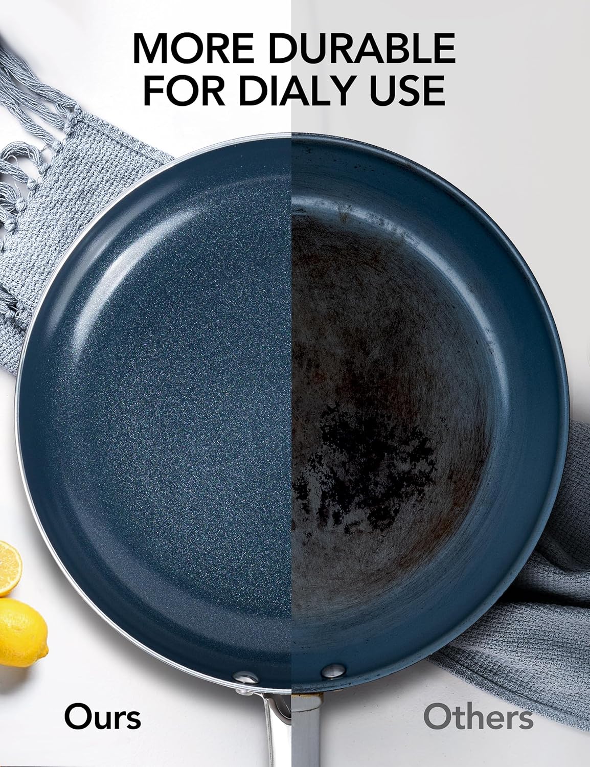 MICHELANGELO 12 Inch Frying Pan with Lid, Blue Frying Pan with Nonstick Diamond Infused Coating, Nonstick Frying Pans, Ceramic Fry Pan, Non-Toxic